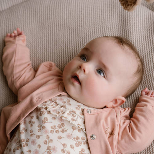 Dirkje vest + longsleeve + broek roze offwhite Shirt + broek Meisjes Stretchkatoen Ronde hals 80
