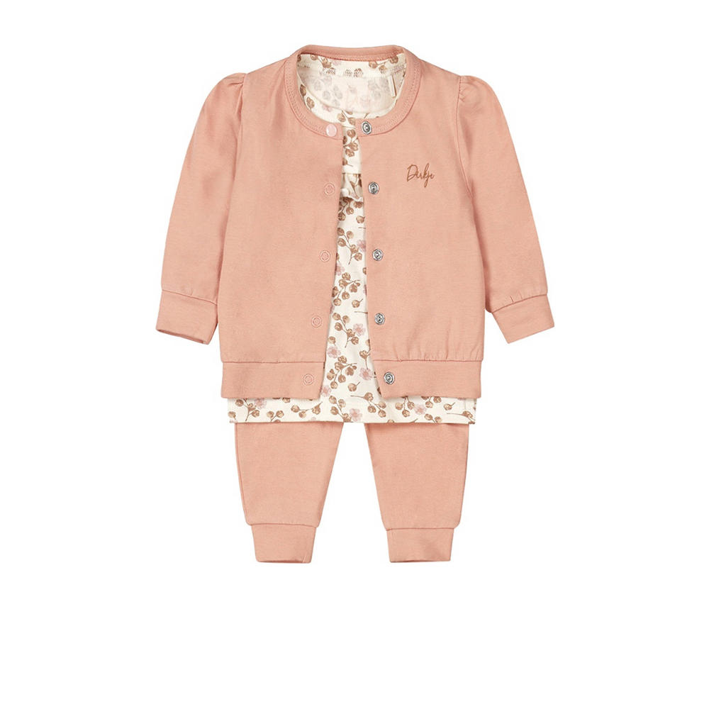 Dirkje vest + longsleeve + broek roze/offwhite