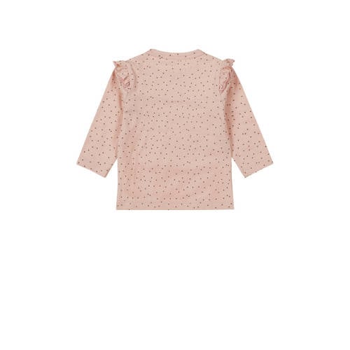 Dirkje baby longsleeve met all over print en ruches roze Meisjes Stretchkatoen Ronde hals 56