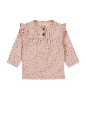 baby longsleeve met all over print en ruches roze