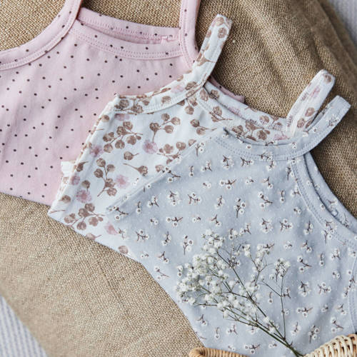 Dirkje romper set van 3 roze blauw offwhite Meisjes Stretchkatoen Vierkante hals 62 68