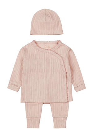 overslagshirt + broek + muts roze