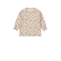 thumbnail: Lichtbruin, roze en ecru meisjes Dirkje baby longsleeve en ruches met lange mouwen, ronde hals en drukknoopsluiting