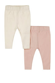 thumbnail: Set van 2 roze en ecru meisjes Dirkje babybroek van stretchkatoen met elastische tailleband en effen