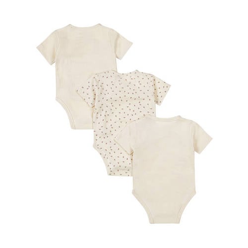 Dirkje romper set van 3 offwhite Ecru Stretchkatoen V-hals 86 92