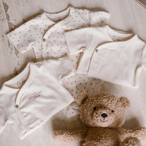 Dirkje romper set van 3 offwhite Ecru Jongens Meisjes Stretchkatoen V-hals 86 92
