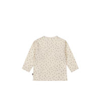 thumbnail: Ecru en bruine jongens en meisjes Dirkje baby longsleeve en overslag detail met lange mouwen, ronde hals en drukknoopsluiting