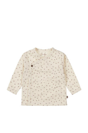 baby longsleeve met all over print en overslag detail ecru/bruin