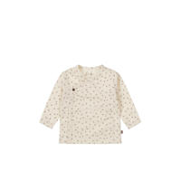 thumbnail: Ecru en bruine jongens en meisjes Dirkje baby longsleeve en overslag detail met lange mouwen, ronde hals en drukknoopsluiting