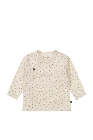 baby longsleeve met all over print en overslag detail ecru/bruin