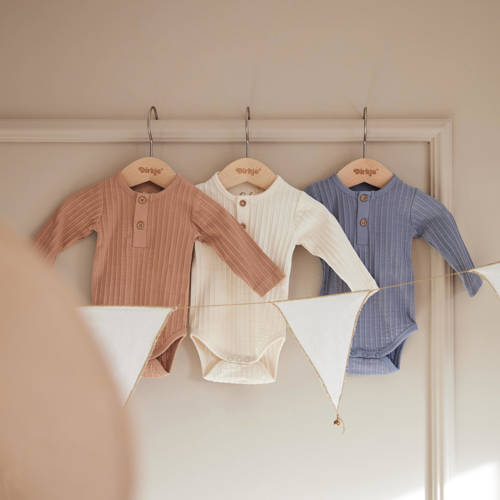Dirkje romper set van 3 bruin blauw wit Jongens Stretchkatoen Ronde hals 86 92