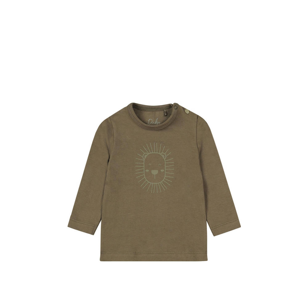 Groene jongens Dirkje baby longsleeve van stretchkatoen met printopdruk, lange mouwen, ronde hals en drukknoopsluiting