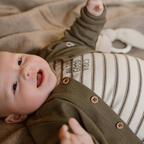 Dirkje vest + longsleeve + broek groen offwhite Shirt + broek Jongens Stretchkatoen Ronde hals 62