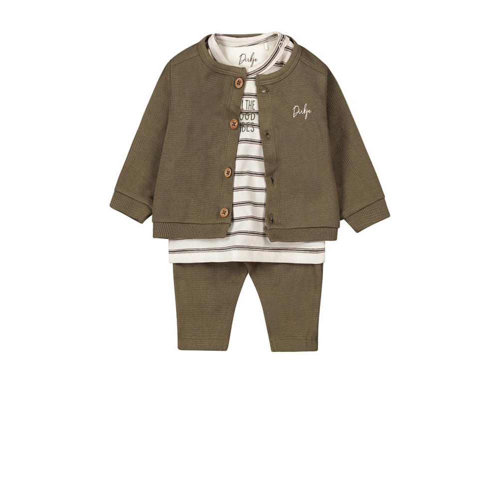 Dirkje vest + longsleeve + broek groen/offwhite