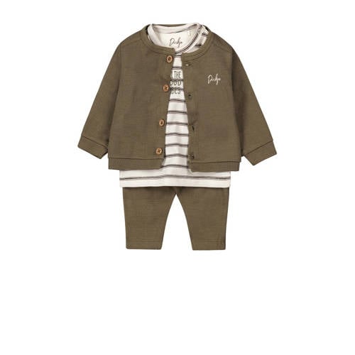 Dirkje vest + longsleeve + broek groen/offwhite Set Jongens Stretchkatoen Ronde hals