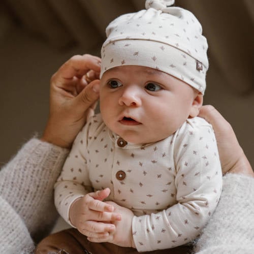 Dirkje romper + broek + muts bruin offwhite Shirt + broek Meisjes Stretchkatoen Ronde hals 50