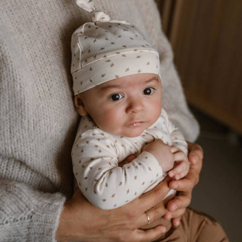 Dirkje romper + broek + muts bruin offwhite Shirt + broek Meisjes Stretchkatoen Ronde hals 50