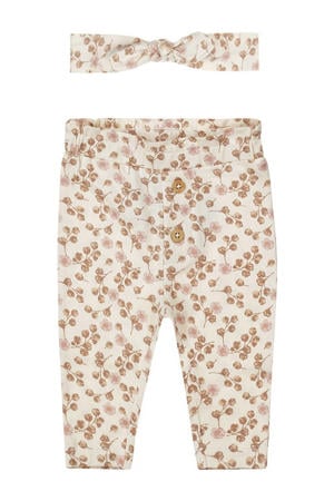 babybroek + haarband lichtbruin/roze/ecru