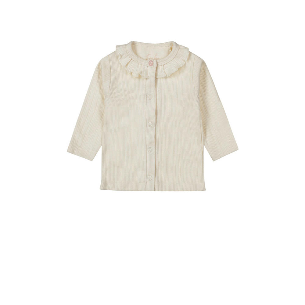 Ecru meisjes Dirkje baby longsleeve van katoen met effen, lange mouwen, peter pan-kraag, drukknoopsluiting en textuur