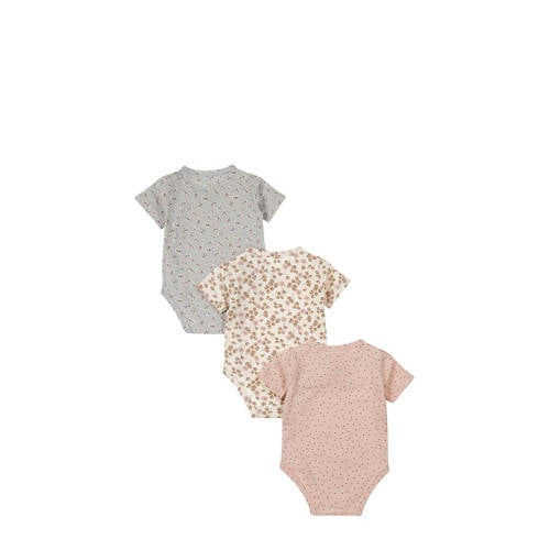 Dirkje romper set van 3 roze offwhite Meisjes Stretchkatoen V-hals All over print 62 68