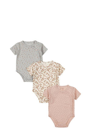 romper - set van 3 roze/offwhite