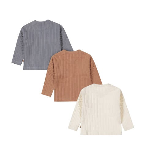 Dirkje longsleeve set van 3 bruin offwhite blauw Jongens Stretchkatoen Ronde hals 80