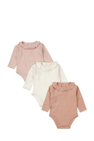 romper - roze/wit (set van 3)