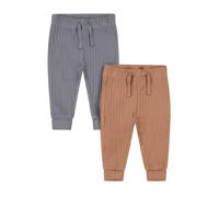 thumbnail: Set van 2 bruin en grijze jongens Dirkje babybroek van stretchkatoen met elastische tailleband met koord en effen