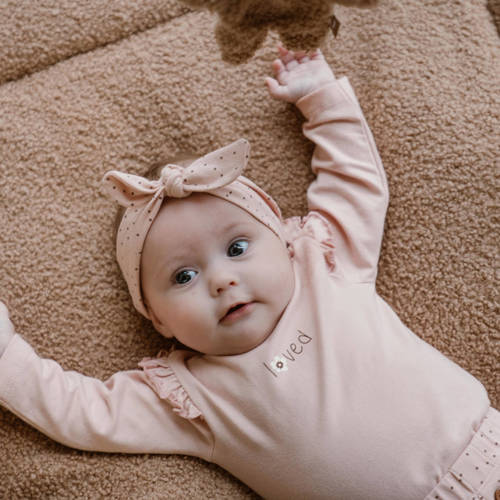 Dirkje baby longsleeve met printopdruk en ruches roze Meisjes Stretchkatoen Ronde hals 62