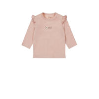 thumbnail: Roze meisjes Dirkje baby longsleeve en ruches met printopdruk, lange mouwen, ronde hals en drukknoopsluiting