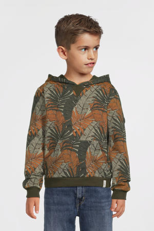 hoodie met all over print donkergrijs/oranje/lichtgrijs