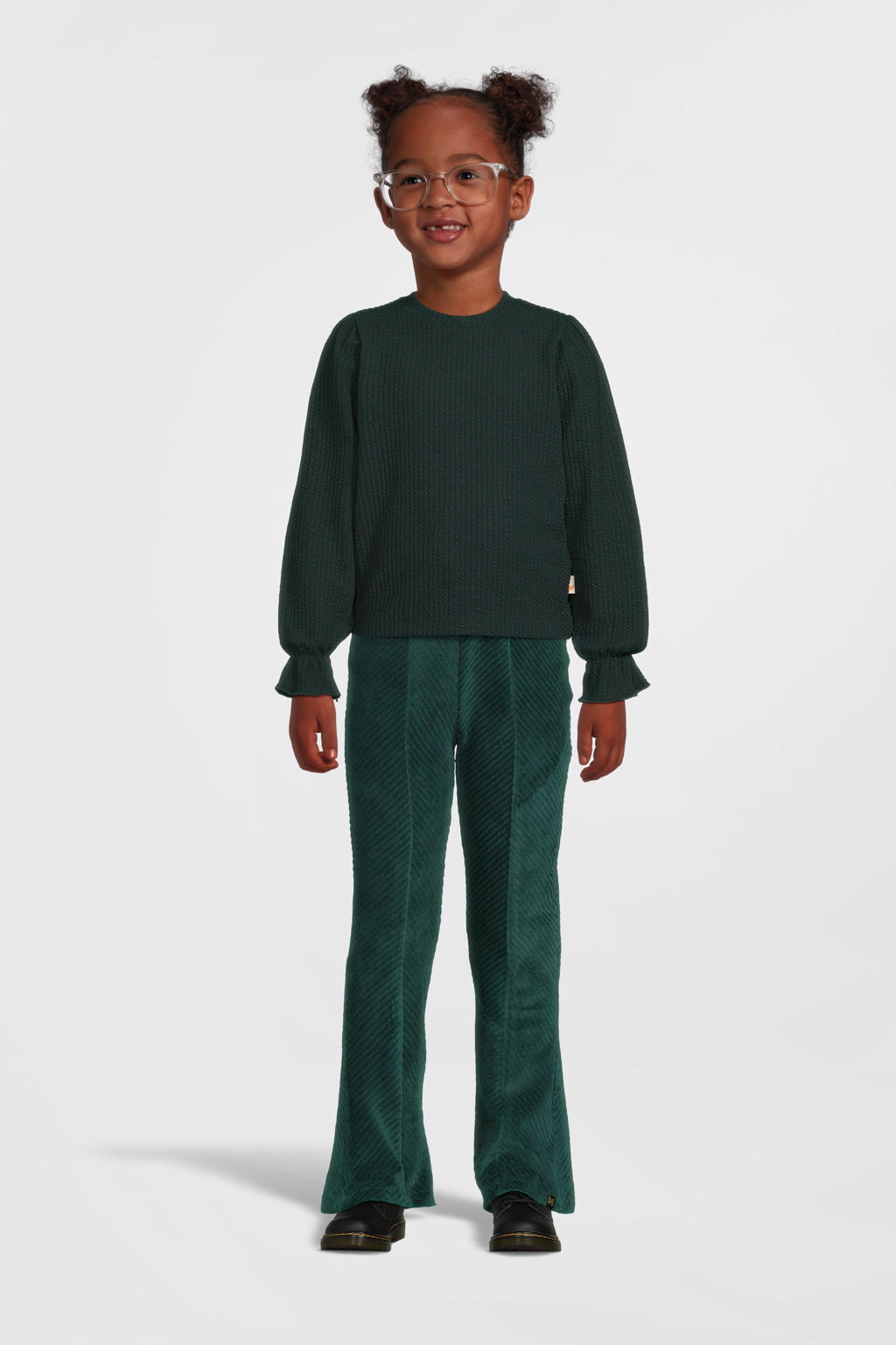 Groene meisjes Koko Noko high waist flared broek van katoen met elastische tailleband en effen