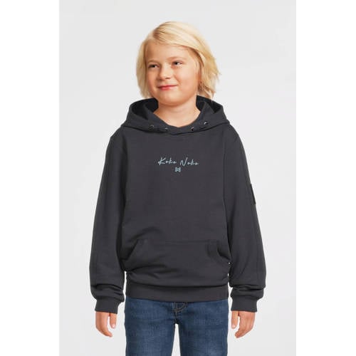 Koko Noko gebreide hoodie met logo donkerblauw Sweater Jongens Katoen Capuchon