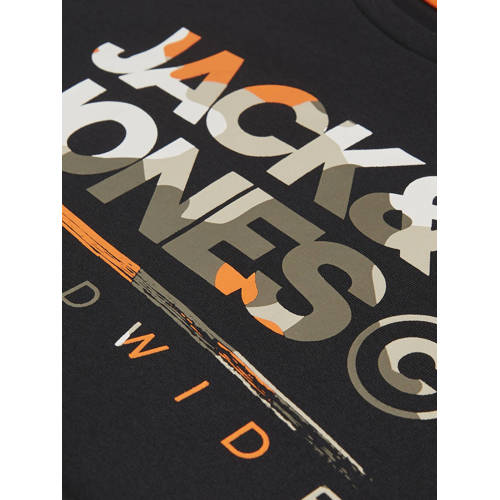 jack & jones JUNIOR longsleeve JJLUKE met logo zwart Jongens Katoen Ronde hals 176
