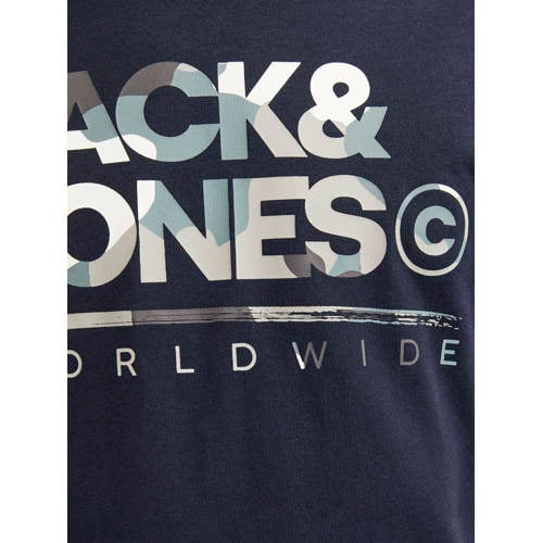 jack & jones JUNIOR T-shirt JJLUKE met logo donkerblauw Jongens Katoen Ronde hals 152