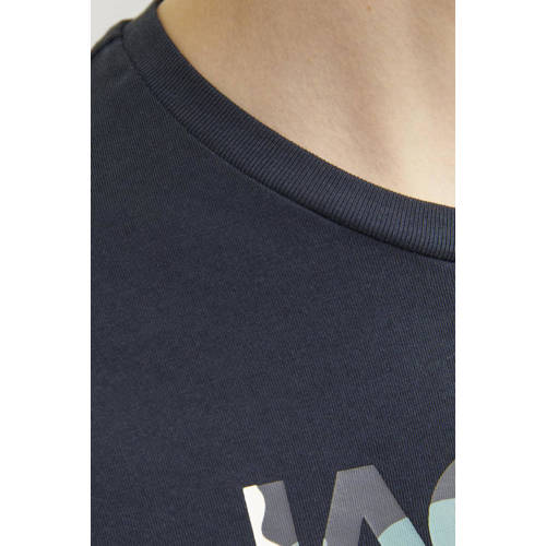 jack & jones JUNIOR T-shirt JJLUKE met logo donkerblauw Jongens Katoen Ronde hals 152