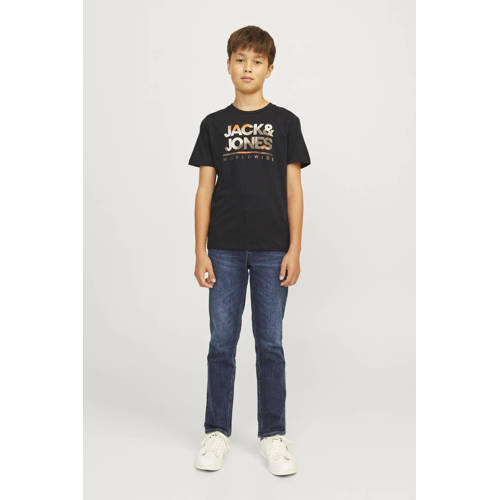 jack & jones JUNIOR T-shirt JJLUKE met logo zwart Jongens Katoen Ronde hals 164