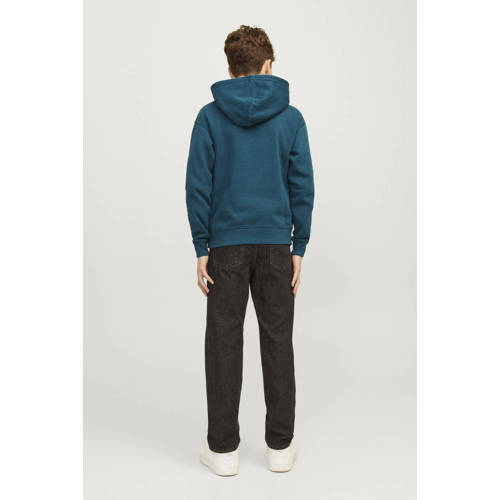 jack & jones JUNIOR hoodie JJESTAR met logo petrol Sweater Groen Tekst 164