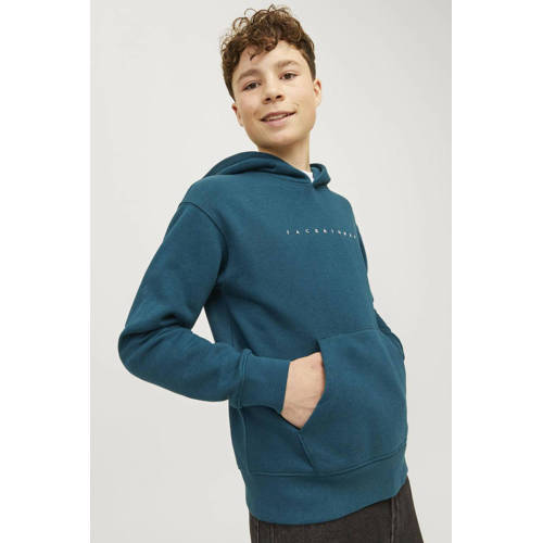 jack & jones JUNIOR hoodie JJESTAR met logo petrol Sweater Groen Tekst 164