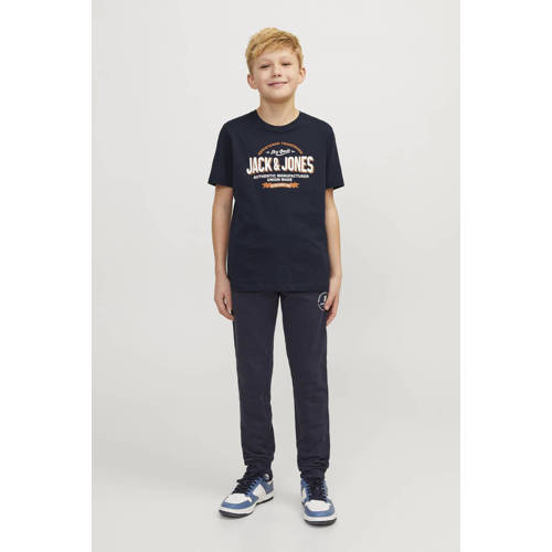 jack & jones JUNIOR T-shirt JJELOGO met logo warmrood Blauw Jongens Katoen Ronde hals 164