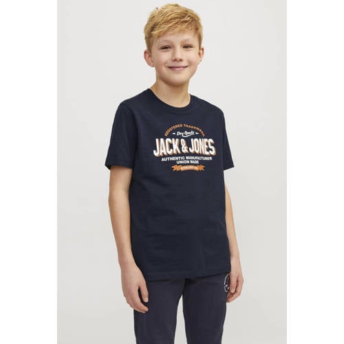 jack & jones JUNIOR T-shirt JJELOGO met logo warmrood Blauw Jongens Katoen Ronde hals 164