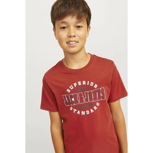 jack & jones JUNIOR T-shirt JJELOGO met logo warmrood Jongens Katoen Ronde hals 164