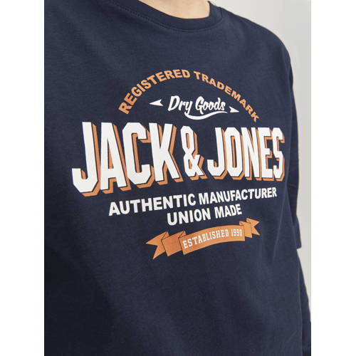 jack & jones JUNIOR longsleeve JJELOGO met logo wit Blauw Jongens Katoen Ronde hals 140