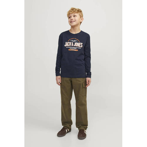 jack & jones JUNIOR longsleeve JJELOGO met logo wit Blauw Jongens Katoen Ronde hals 140