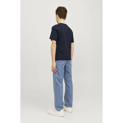 jack & jones JUNIOR T-shirt JJECALEB VARSITY met logo donkerblauw Jongens Katoen Ronde hals 152