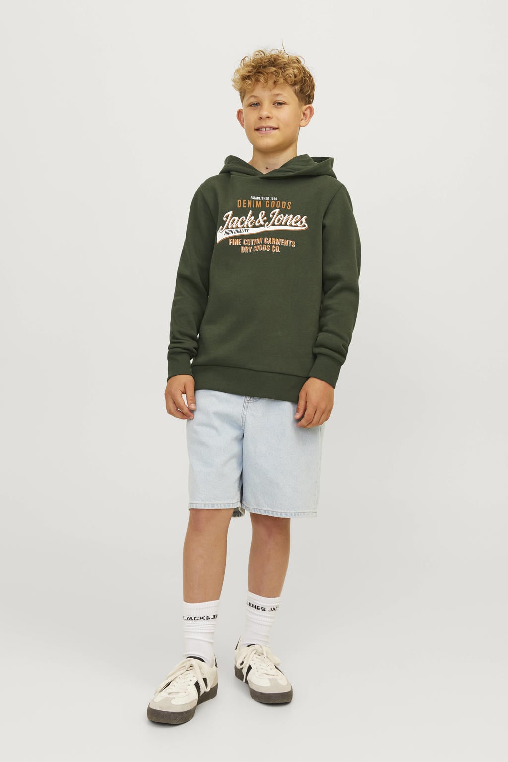 JACK & JONES JUNIOR hoodie JJELOGO met logo warm donkergroen
