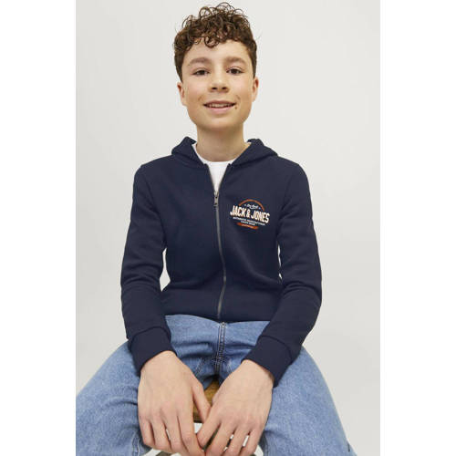 jack & jones JUNIOR sweatvest JJELOGO met logo donkerblauw Logo 140