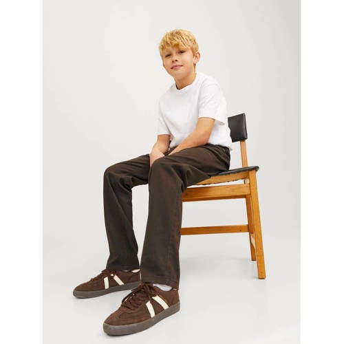 jack & jones JUNIOR regular fit broek JPSTMARCO JJDAVE donkerbruin Jongens Stretchkatoen 140