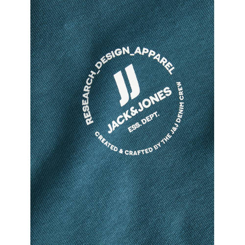 jack & jones JUNIOR sweater JJESWIFT met printopdruk petrol Blauw Printopdruk 176