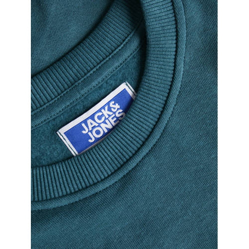 jack & jones JUNIOR sweater JJESWIFT met printopdruk petrol Blauw Printopdruk 176